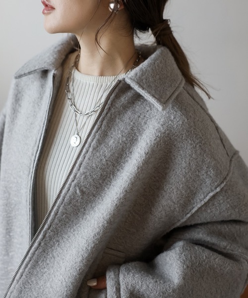 Bonjour Sagan(ボンジュールサガン)の「ブークレステンカラーWジップブルゾン(ブルゾン・レディース・ライトグレー/アイボリー/チャコールグレー・FREE)」の15枚目の写真