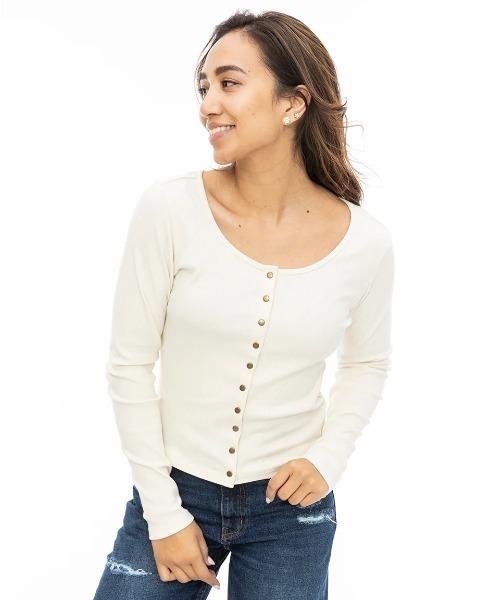 BILLABONG(ビラボン)の「BILLABONG レディース SNAP BACK LS TEE ロンT 【2024年秋冬モデル】/ビラボンスナップボタン長袖カットソー(Tシャツ/カットソー・レディース・ブラック/ホワイト系その他/グリーン系その他・MEDIUM)」の2枚目の写真
