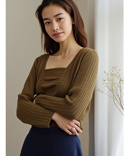 fifth（フィフス）の「ギャザーデザイントップス（Tシャツ/カットソー・レディース・カーキ/ブラック/ブラウン・M）」の3枚目の写真