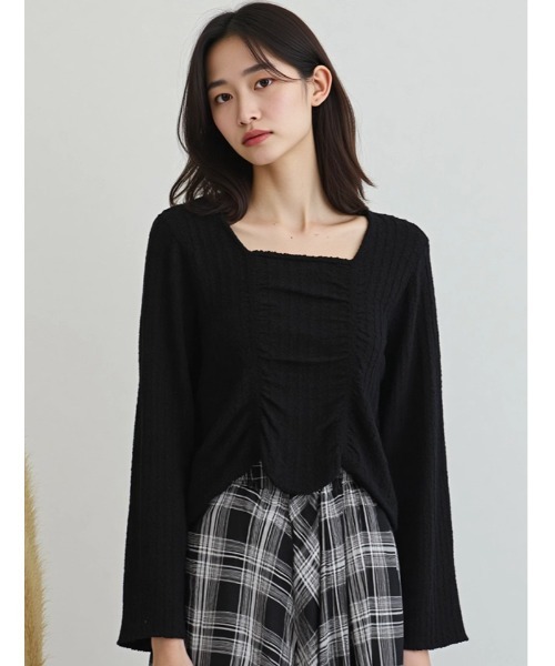 fifth（フィフス）の「ギャザーデザイントップス（Tシャツ/カットソー・レディース・カーキ/ブラック/ブラウン・M）」の2枚目の写真