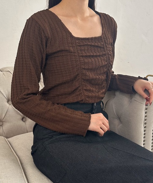 fifth（フィフス）の「ギャザーデザイントップス（Tシャツ/カットソー・レディース・カーキ/ブラック/ブラウン・M）」の6枚目の写真