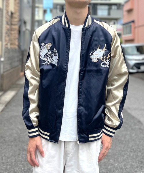 スカジャン スーベニアジャケット ブルゾン メンズ 龍 鯉 波