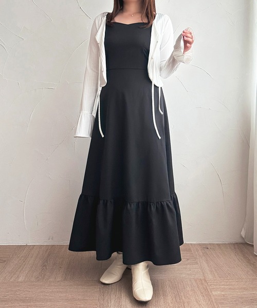 美品　セルフポートレイト　ティアード　スパンコール　ビジュー　フレア　ワンピース クロスネックフレアワンピース