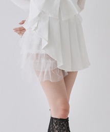 アシンメトリー フリルミニスカート プリーツ シフォン
