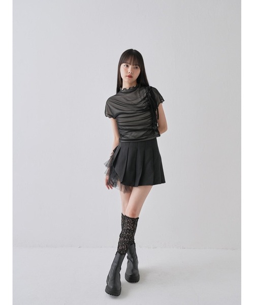 アシンメトリー フリルミニスカート プリーツ シフォン