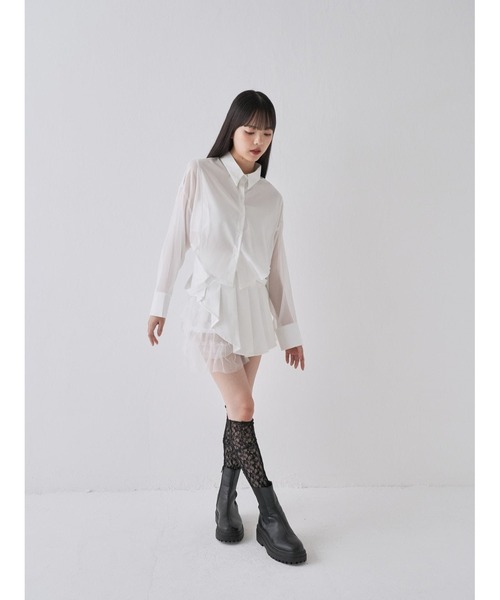 Uenui(ウニュイ)の「アシンメトリー フリルミニスカート プリーツ シフォン(スカート・レディース・ホワイト/ブラック・FREE)」の3枚目の写真