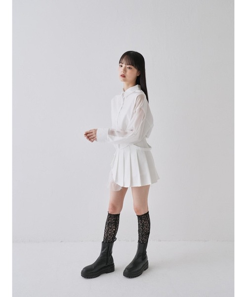 Uenui(ウニュイ)の「アシンメトリー フリルミニスカート プリーツ シフォン(スカート・レディース・ホワイト/ブラック・FREE)」の4枚目の写真