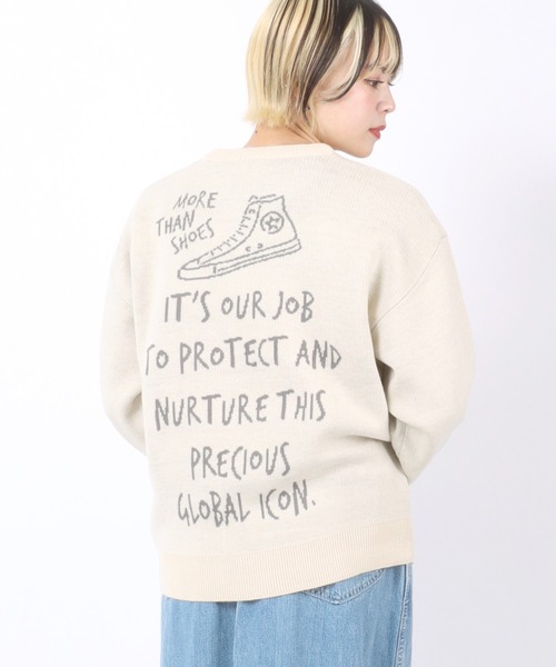 CONVERSE（コンバース）の「CONVERSE（コンバース）ブランドロゴジャガード編みニットセータープルオーバー レディース（ニット/セーター・レディース・ダークグリーン/ブラック系その他2/アイボリー/イエロー系その他/ブラック系その他/ホワイト系その他/ベージュ/チャコールグレー/ブラック/ネイビー/レッド/ホワイト系その他2・M/L）」の4枚目の写真