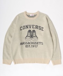 CONVERSE(コンバース)ブランドロゴジャガード編みニットセータープルオーバー レディース