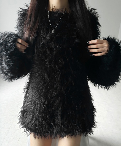 me+em select（ミームセレクト）の「【 ３color 】フラッフィーシャギーボリュームニットミニワンピース ／ fluffy shaggy volume knit mini onepiece（ワンピース・レディース・アイボリー/ブラック/グレー・FREE）」の8枚目の写真