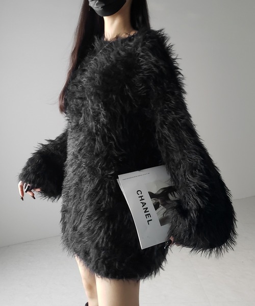 me+em select（ミームセレクト）の「【 ３color 】フラッフィーシャギーボリュームニットミニワンピース ／ fluffy shaggy volume knit mini onepiece（ワンピース・レディース・アイボリー/ブラック/グレー・FREE）」の9枚目の写真