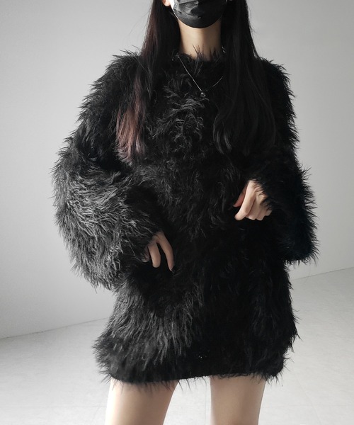me+em select（ミームセレクト）の「【 ３color 】フラッフィーシャギーボリュームニットミニワンピース ／ fluffy shaggy volume knit mini onepiece（ワンピース・レディース・アイボリー/ブラック/グレー・FREE）」の12枚目の写真