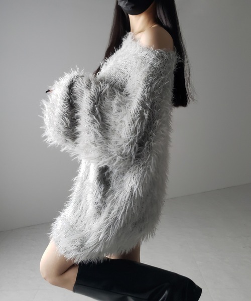 me+em select（ミームセレクト）の「【 ３color 】フラッフィーシャギーボリュームニットミニワンピース ／ fluffy shaggy volume knit mini onepiece（ワンピース・レディース・アイボリー/ブラック/グレー・FREE）」の5枚目の写真