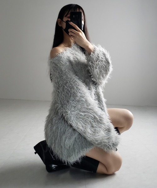 me+em select（ミームセレクト）の「【 ３color 】フラッフィーシャギーボリュームニットミニワンピース ／ fluffy shaggy volume knit mini onepiece（ワンピース・レディース・アイボリー/ブラック/グレー・FREE）」の7枚目の写真