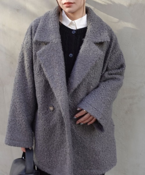 CORNERS(コーナーズ)の「シャギーテーラーコート/プードルボアテーラーコート(テーラードジャケット・レディース・ベージュ系その他/ブラウン/チャコールグレー/ブラック/グレイッシュベージュ/ライトベージュ/グレー/ダークブラック・M/L)」の4枚目の写真