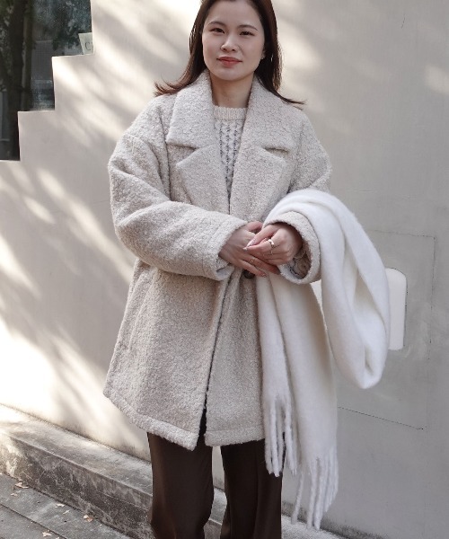 CORNERS(コーナーズ)の「シャギーテーラーコート/プードルボアテーラーコート(テーラードジャケット・レディース・ベージュ系その他/ブラウン/チャコールグレー/ブラック/グレイッシュベージュ/ライトベージュ/グレー/ダークブラック・M/L)」の7枚目の写真