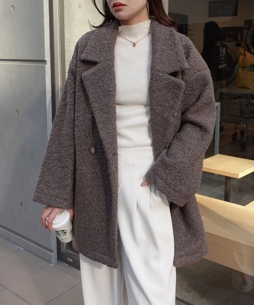 CORNERS(コーナーズ)の「シャギーテーラーコート/プードルボアテーラーコート(テーラードジャケット・レディース・ベージュ系その他/ブラウン/チャコールグレー/ブラック/グレイッシュベージュ/ライトベージュ/グレー/ダークブラック・M/L)」の8枚目の写真