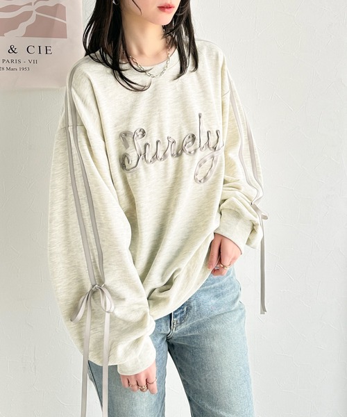 mily bilet(ミウィビレット)の「【mily bilet】気分上がるサテンリボンロゴが可愛い。サイドシャーリングサテンリボン使いスウェットトップス(長袖)(スウェット・レディース・アイボリー/オートミール/チャコールグレー・X-LARGE/SMALL/MEDIUM/LARGE)」の16枚目の写真