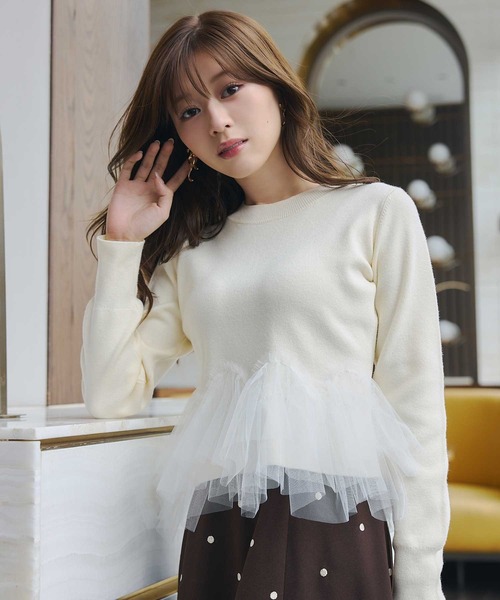 【セール】ペプラムチュールフリルニット（ニット/セーター）｜Noela（ノエラ） 5,544円