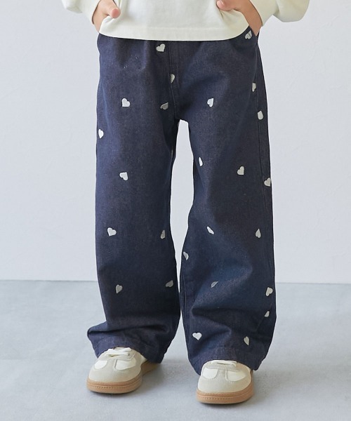 ハート刺繍 デニム ワイドパンツ（デニムパンツ）｜devirock