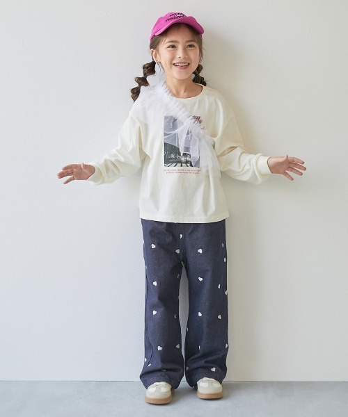 ハート刺繍 デニム ワイドパンツ（デニムパンツ）｜devirock
