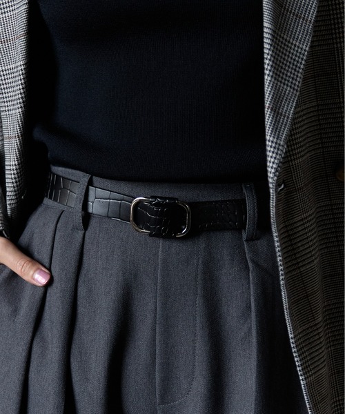 Lien Select（リエンセレクト）の「ノンホールクロコレザーベルト 本革（ベルト・レディース・ブラウン系その他/ブラック×ゴールド/ブラウン系その他2/ブラック×シルバー・FREE）」の2枚目の写真