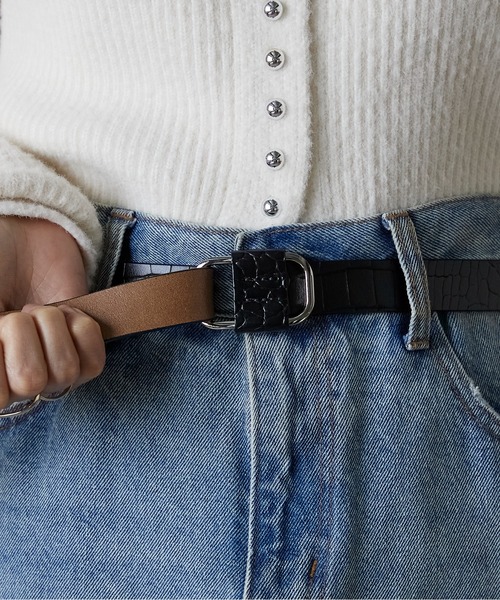 Lien Select（リエンセレクト）の「ノンホールクロコレザーベルト 本革（ベルト・レディース・ブラウン系その他/ブラック×ゴールド/ブラウン系その他2/ブラック×シルバー・FREE）」の6枚目の写真