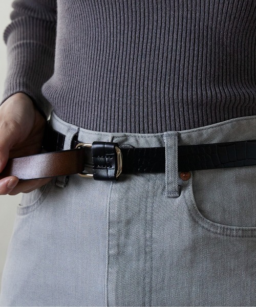 Lien Select（リエンセレクト）の「ノンホールクロコレザーベルト 本革（ベルト・レディース・ブラウン系その他/ブラック×ゴールド/ブラウン系その他2/ブラック×シルバー・FREE）」の8枚目の写真