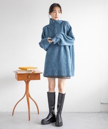 LOWRYS FARM | ハイＺＩＰミックスニットミニワンピース　 249398(ワンピース)