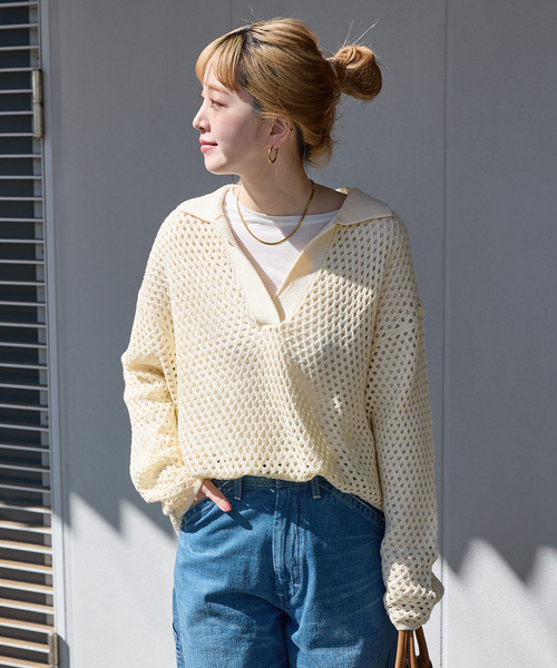 B.C STOCK（ベーセーストック）の「ウォッシャブル / 襟付きメッシュニット（ニット/セーター・レディース・ブラウン/ブラック/アイボリー・FREE）」の9枚目の写真