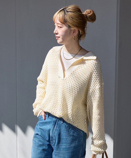 B.C STOCK（ベーセーストック）の「ウォッシャブル / 襟付きメッシュニット（ニット/セーター・レディース・ブラウン/ブラック/アイボリー・FREE）」の10枚目の写真