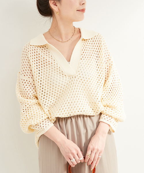 B.C STOCK（ベーセーストック）の「ウォッシャブル / 襟付きメッシュニット（ニット/セーター・レディース・ブラウン/ブラック/アイボリー・FREE）」の19枚目の写真