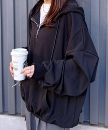 ISOOK | 【ISOOK / アイスー】オーバーサイズハーフジップパーカー / ビックシルエット フーディ ルーズ丈 ZOZOTOWN限定(パーカー)