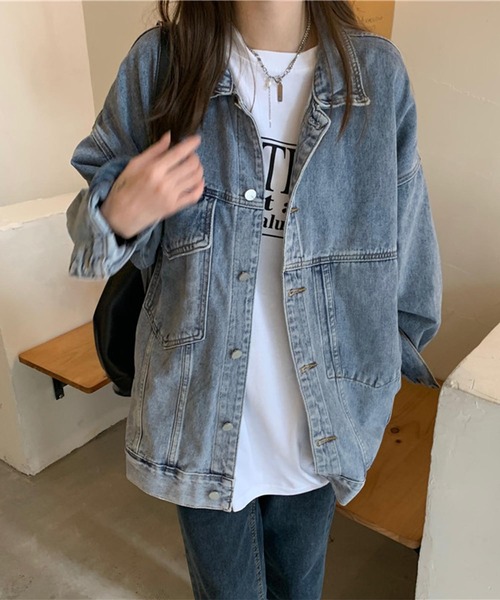 aimoha（アイモハ）の「アシメポケット オーバーサイズデニムジャケット（デニムジャケット・レディース・ブルー・SMALL/MEDIUM/LARGE）」の2枚目の写真