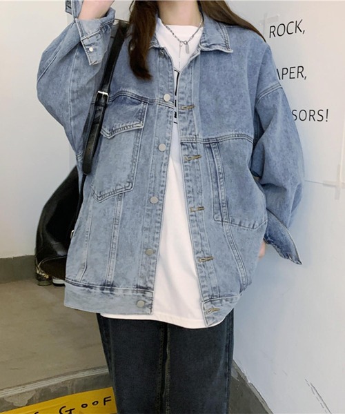 aimoha（アイモハ）の「アシメポケット オーバーサイズデニムジャケット（デニムジャケット・レディース・ブルー・SMALL/MEDIUM/LARGE）」の3枚目の写真