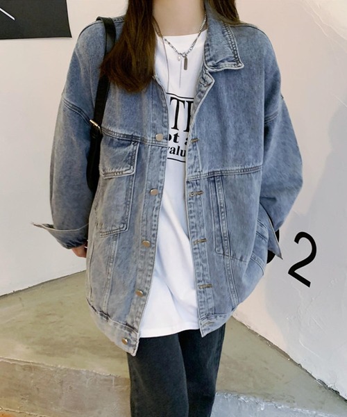 aimoha（アイモハ）の「アシメポケット オーバーサイズデニムジャケット（デニムジャケット・レディース・ブルー・SMALL/MEDIUM/LARGE）」の5枚目の写真