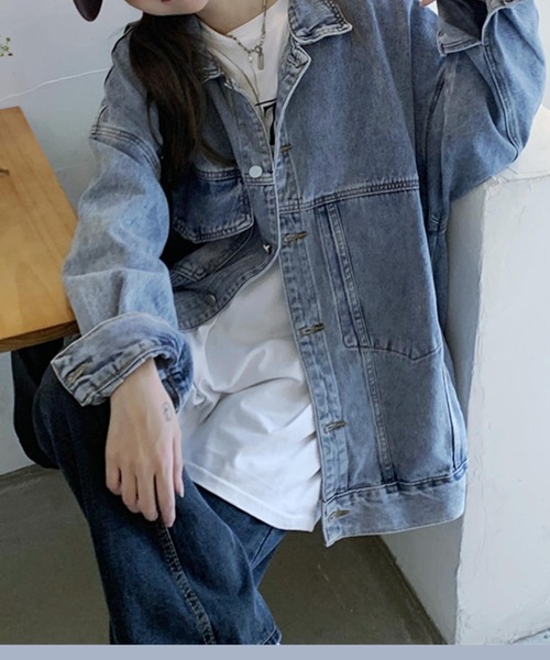 aimoha（アイモハ）の「アシメポケット オーバーサイズデニムジャケット（デニムジャケット・レディース・ブルー・SMALL/MEDIUM/LARGE）」の7枚目の写真