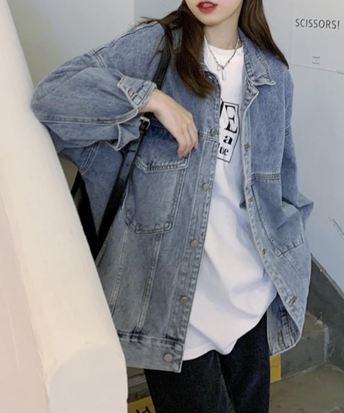 aimoha（アイモハ）の「アシメポケット オーバーサイズデニムジャケット（デニムジャケット・レディース・ブルー・SMALL/MEDIUM/LARGE）」の9枚目の写真