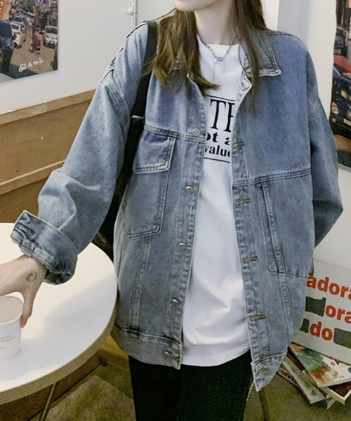 aimoha（アイモハ）の「アシメポケット オーバーサイズデニムジャケット（デニムジャケット・レディース・ブルー・SMALL/MEDIUM/LARGE）」の10枚目の写真