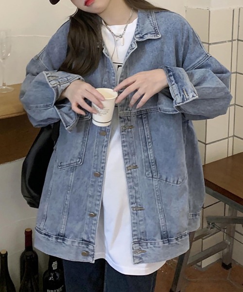 aimoha（アイモハ）の「アシメポケット オーバーサイズデニムジャケット（デニムジャケット・レディース・ブルー・SMALL/MEDIUM/LARGE）」の11枚目の写真