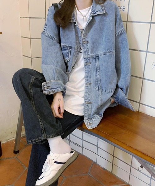 aimoha（アイモハ）の「アシメポケット オーバーサイズデニムジャケット（デニムジャケット・レディース・ブルー・SMALL/MEDIUM/LARGE）」の12枚目の写真