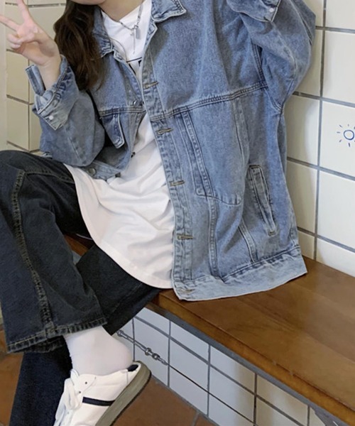 aimoha（アイモハ）の「アシメポケット オーバーサイズデニムジャケット（デニムジャケット・レディース・ブルー・SMALL/MEDIUM/LARGE）」の15枚目の写真