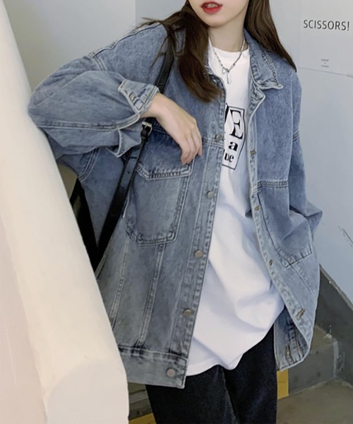 aimoha（アイモハ）の「アシメポケット オーバーサイズデニムジャケット（デニムジャケット・レディース・ブルー・SMALL/MEDIUM/LARGE）」の16枚目の写真