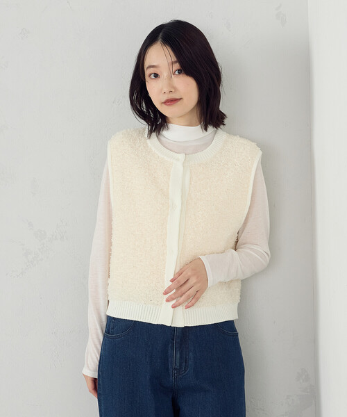 COMME CA ISM(コムサイズム)の「前後2WAY ツイードニットベスト(ベスト・レディース・アイボリー/ブラック・FREE)」の2枚目の写真