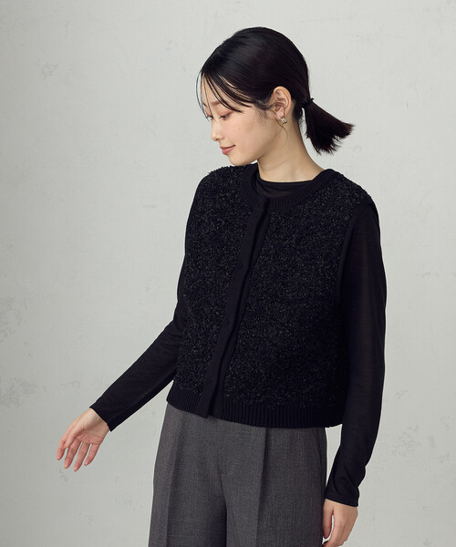 COMME CA ISM(コムサイズム)の「前後2WAY ツイードニットベスト(ベスト・レディース・アイボリー/ブラック・FREE)」の1枚目の写真