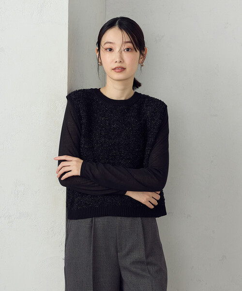 COMME CA ISM(コムサイズム)の「前後2WAY ツイードニットベスト(ベスト・レディース・アイボリー/ブラック・FREE)」の9枚目の写真