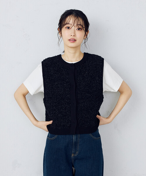 COMME CA ISM(コムサイズム)の「前後2WAY ツイードニットベスト(ベスト・レディース・アイボリー/ブラック・FREE)」の11枚目の写真