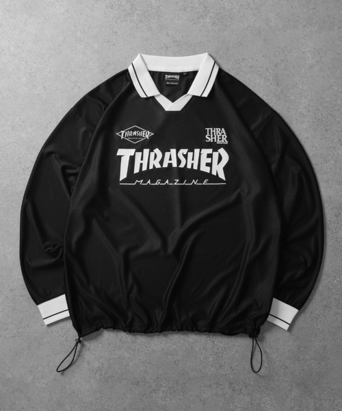 THRASHER（スラッシャー）の「【THRASHER】 襟付き ゲームシャツ ロングスリーブ Tシャツ / 長袖 ゲームシャツ / ロンT（Tシャツ/カットソー・メンズ・ホワイト/ブラック・MEDIUM/LARGE）」の2枚目の写真