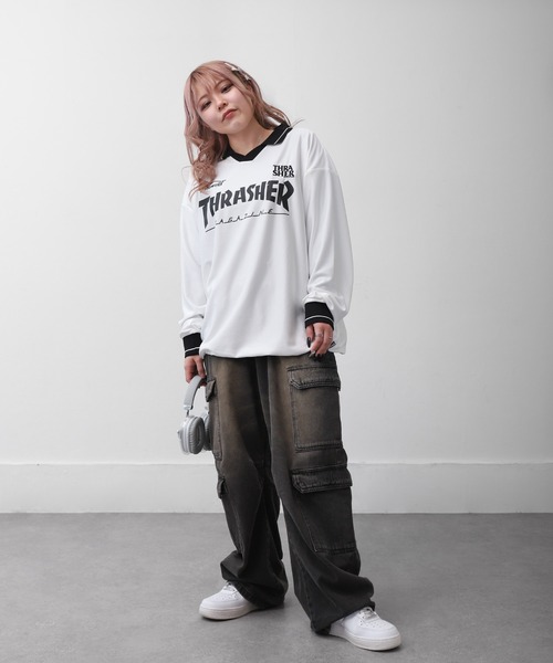 THRASHER（スラッシャー）の「【THRASHER】 襟付き ゲームシャツ ロングスリーブ Tシャツ / 長袖 ゲームシャツ / ロンT（Tシャツ/カットソー・メンズ・ホワイト/ブラック・MEDIUM/LARGE）」の7枚目の写真