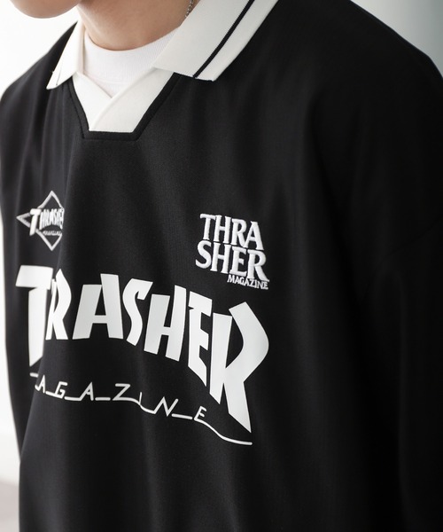 THRASHER（スラッシャー）の「【THRASHER】 襟付き ゲームシャツ ロングスリーブ Tシャツ / 長袖 ゲームシャツ / ロンT（Tシャツ/カットソー・メンズ・ホワイト/ブラック・MEDIUM/LARGE）」の3枚目の写真